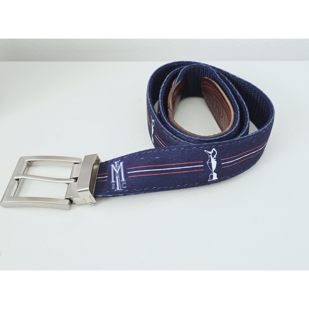 YRI Embroidered Woven Canvas & Leather Golf Belt ca.44"